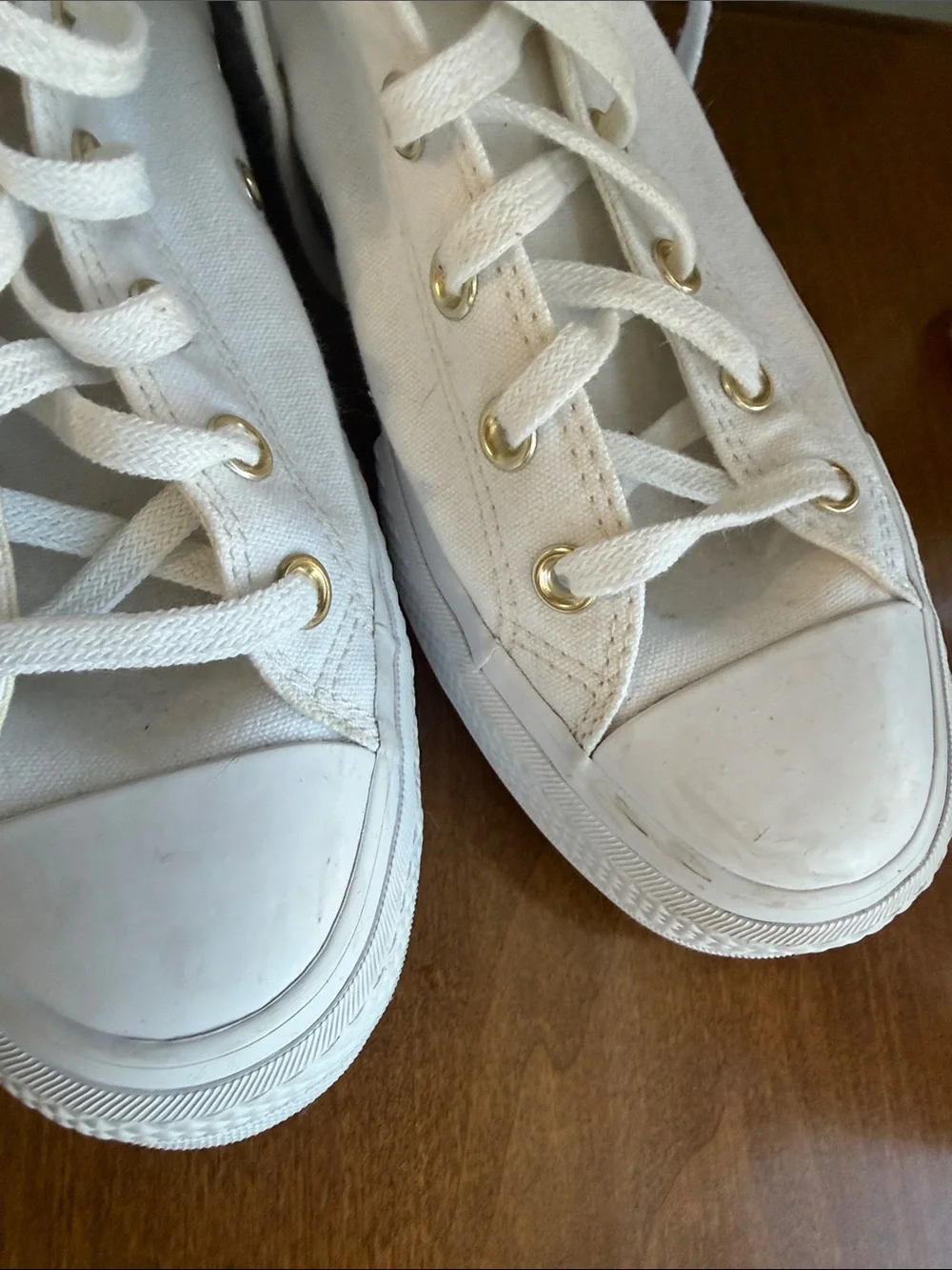 Converse White High-Top Canvas Sneakers with Gold Eyelets